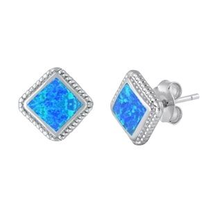 Blue Opal Diamond Stud Earrings